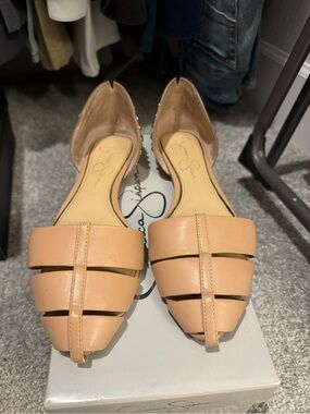 Jessica Simpson Nude Leather Strappy D'Orsay Flats